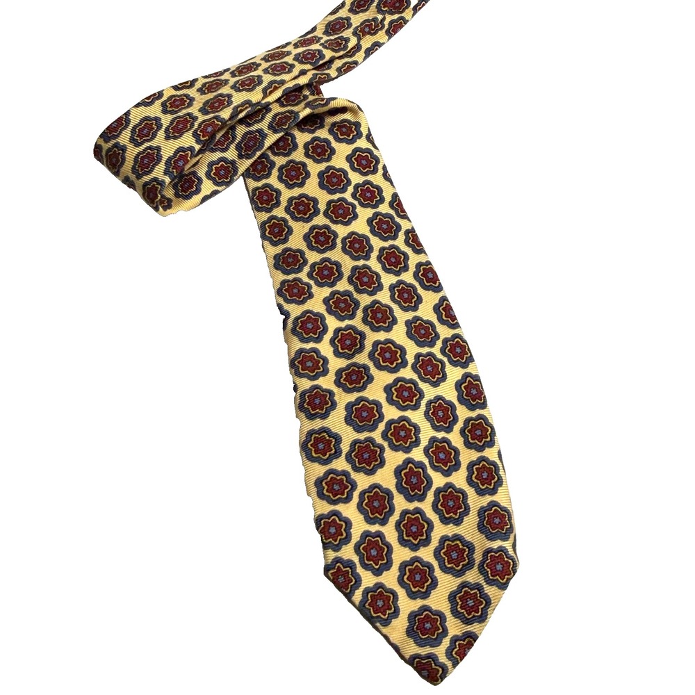 Polo‎ Ralph Lauren 100% Silk Tie Hand Made Gold Red Blue Medallions USA Made